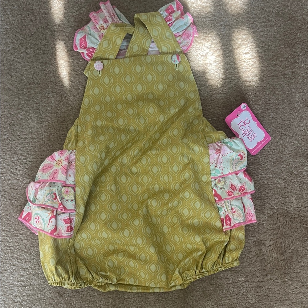 Adorable Ricrac & Ruffles Yellow and Pink Bodysuit